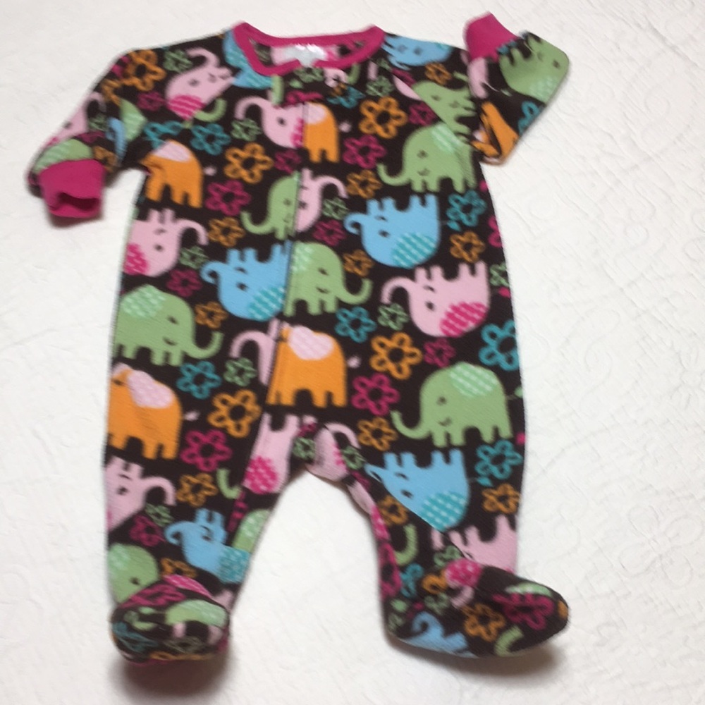 0-3m (6/$20) Fleece Elephants Footie/Sleeper by Cherokee